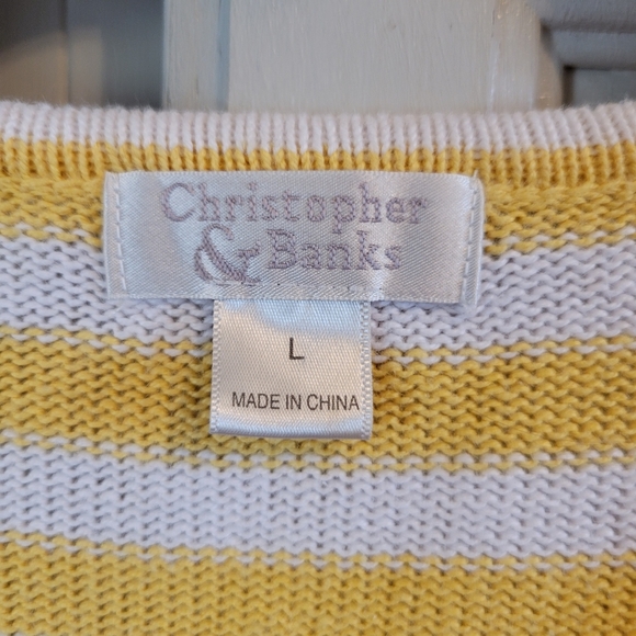 Christopher & Banks Yellow White Striped Crochet Knit Button Front Cardigan - Picture 5 of 7